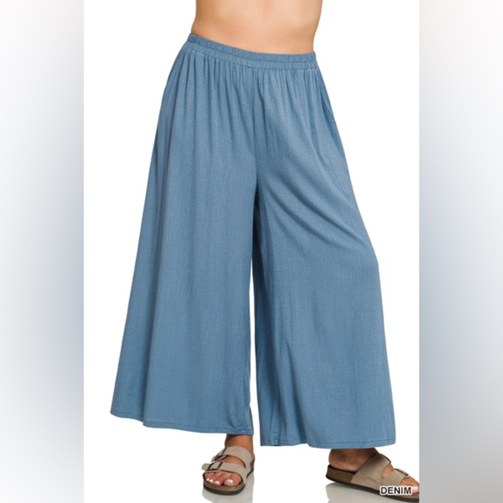 Zenana WOVEN ELASTIC BAND PANTS WITH POCKET